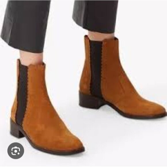 See By Chloe Tan Suede Ankle Boots Women’s Size 41 US 10 Scalloped Trim - Picture 2 of 13